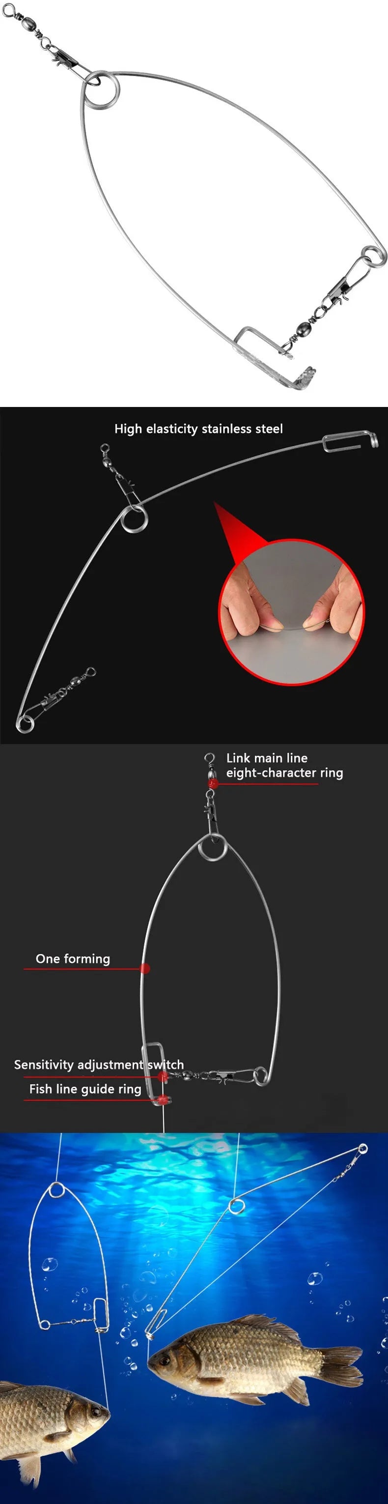 Silver automatic fishing hook device gift pack for beach fishing