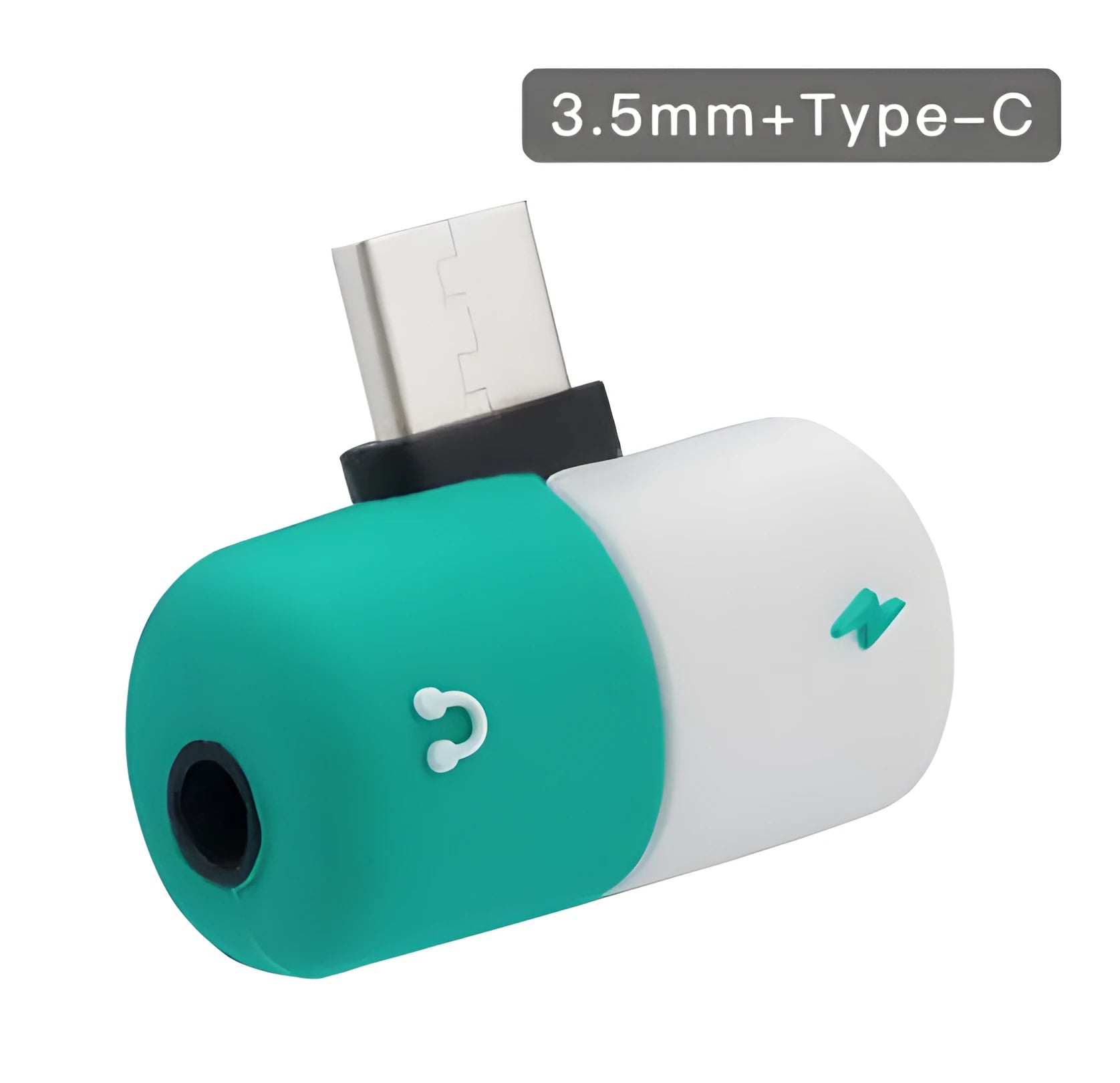 Blue Huawei phone charging case with 3.5mm audio adapter for simultaneous charging and headphone connection