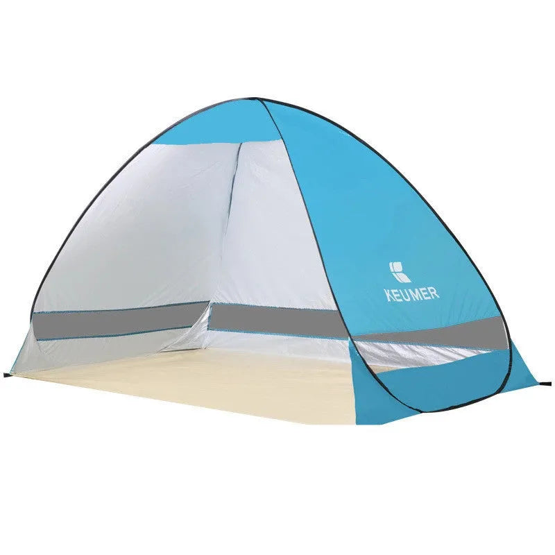 Ultra-light portable folding beach tent steel frame in royal blue with quick opening one bedroom one hall layout