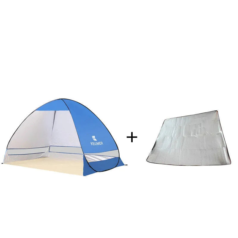 Ultra-light portable folding beach tent steel frame in royal blue with quick opening one bedroom one hall layout