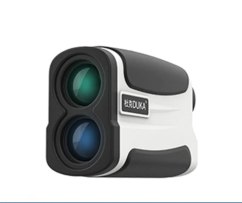 A laser ranging telescope for golf and outdoor distance measurement showing model options for 600m and 800m range.