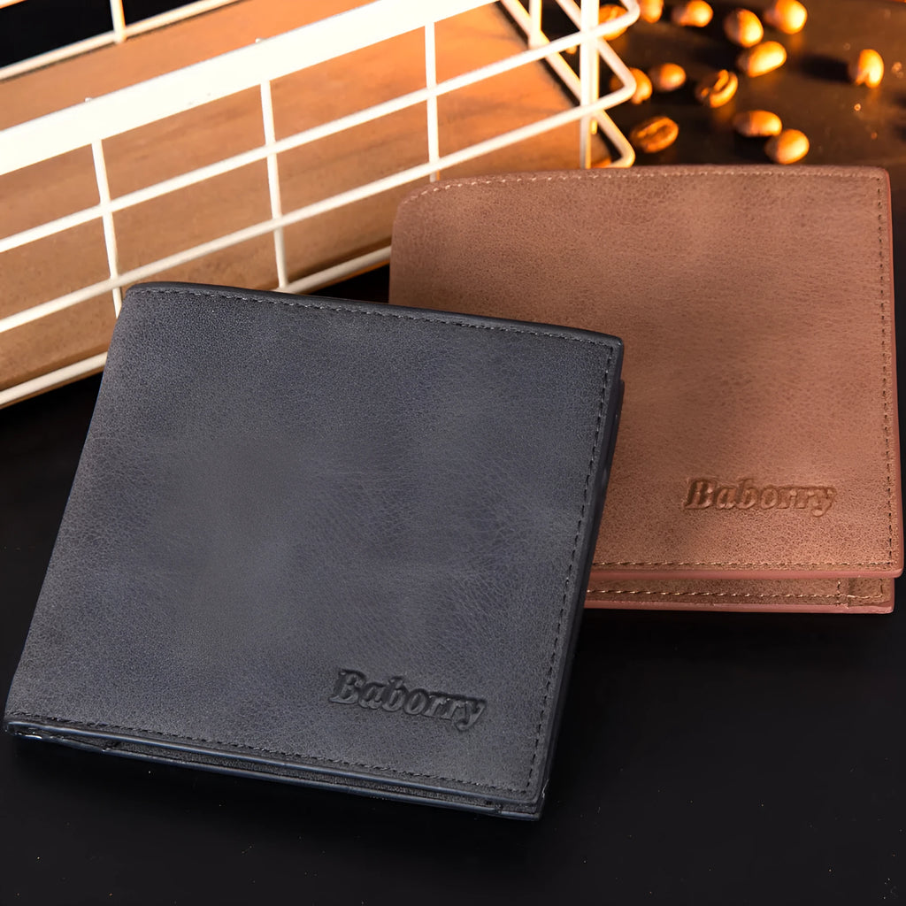 RFID mens wallet with zipper coin bag in PU leather, black or coffee colour, two-fold small mini design