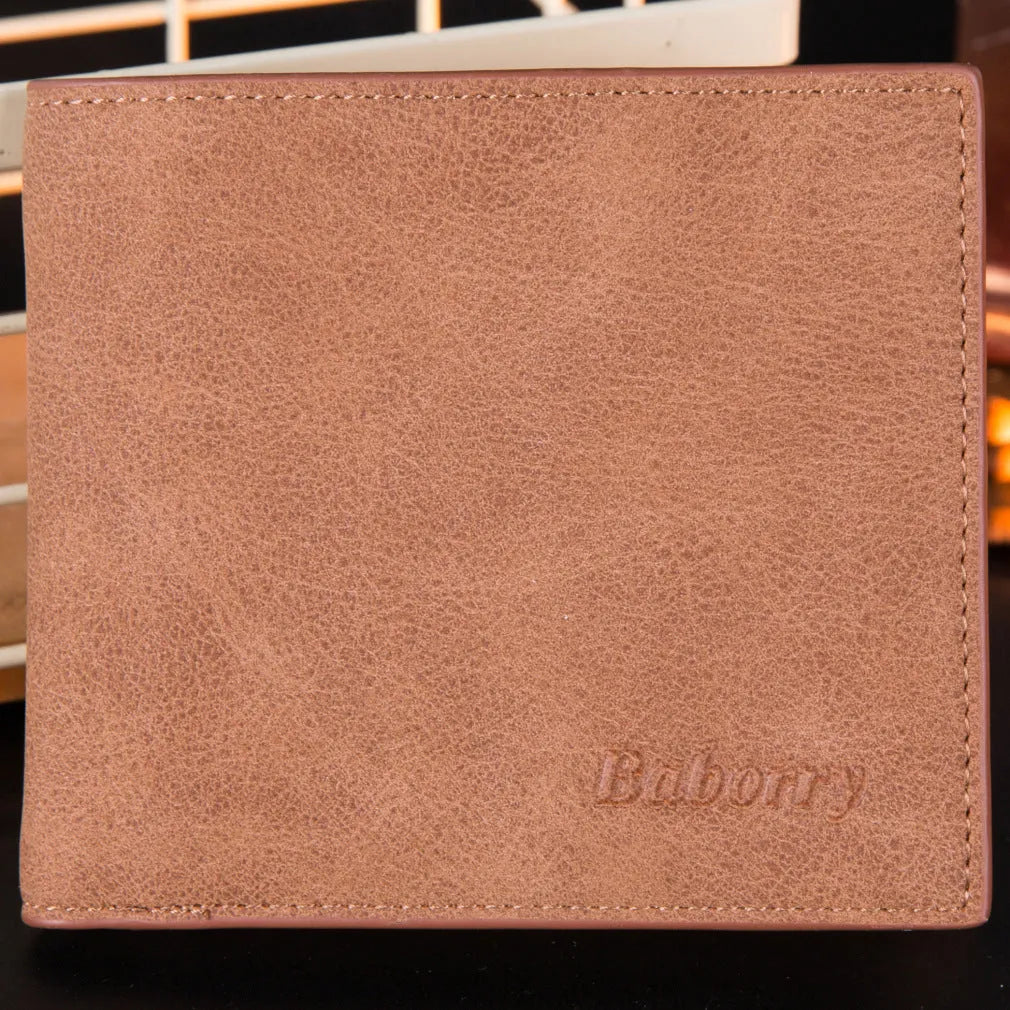RFID mens wallet with zipper coin bag in PU leather, black or coffee colour, two-fold small mini design