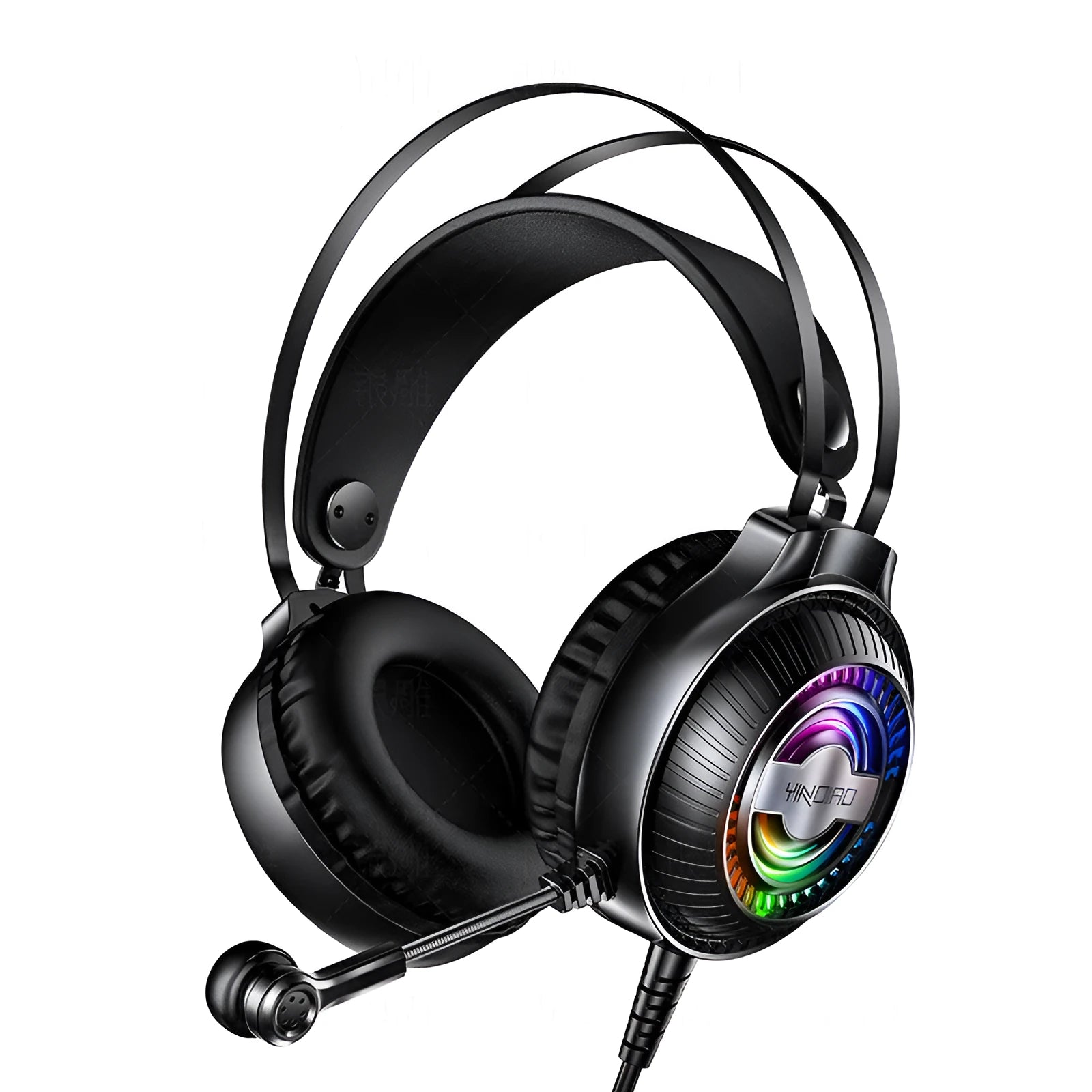 Black wired computer headset with microphone, protein earmuffs, and 3.5mm plug