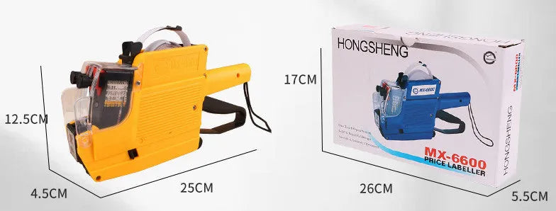 Manual price coding machine with ink roller and paper rolls for supermarket bottle labelling