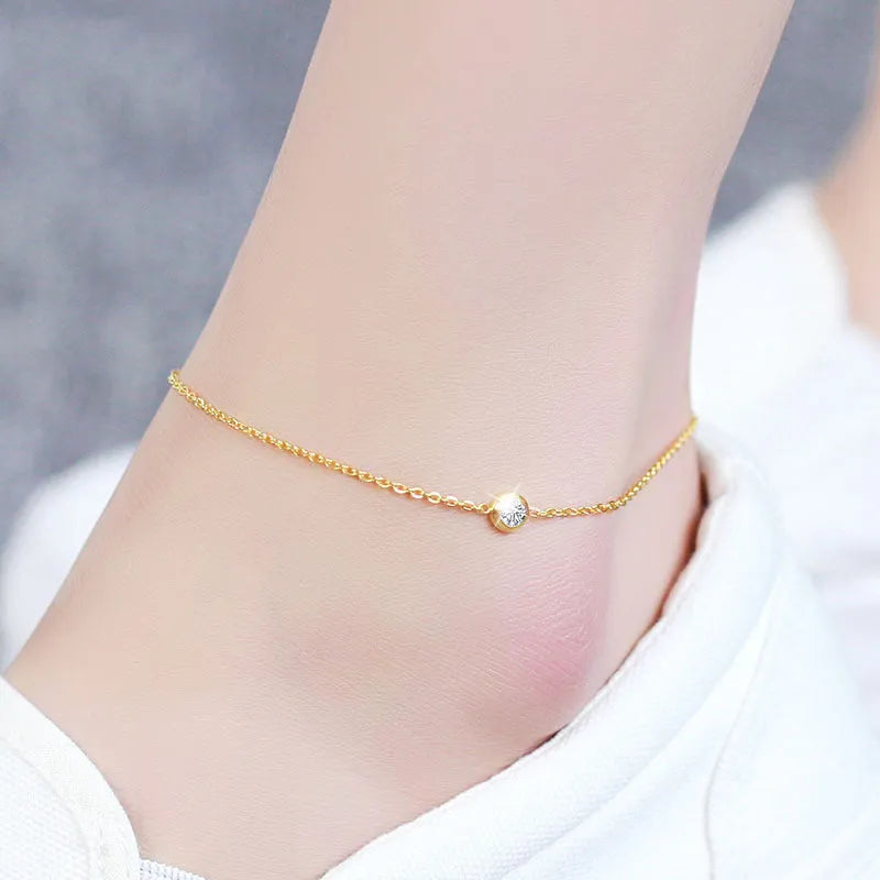 Ustar simple stainless steel chain anklet geometric rose gold silver women