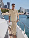Men's casual cotton suit set in solid colour with long sleeves and trousers