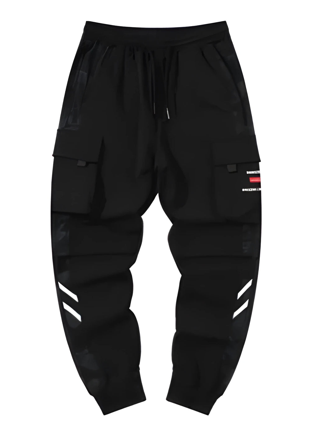 Men's straight-leg casual trousers in black nylon blend fabric with micro-elastic waist on a plain background