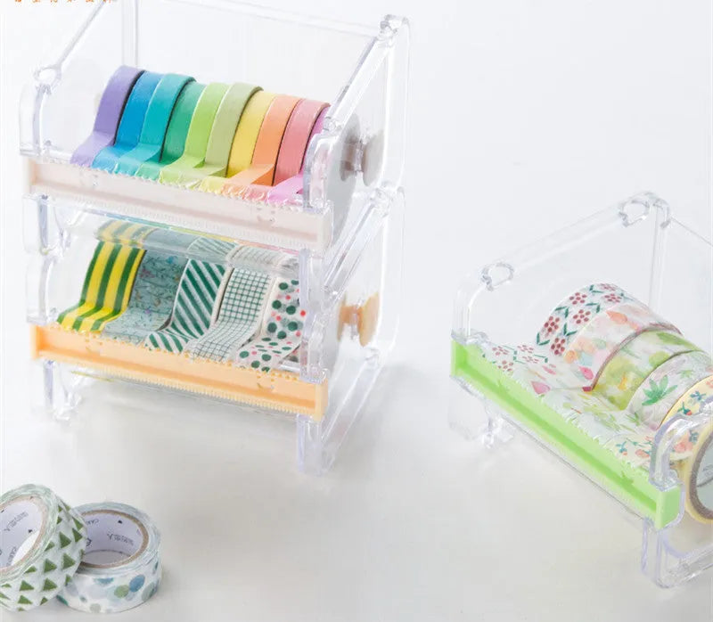 Fante plastic tape cutter storage box in beige, Japanese-style design, size 10.3x9.1x7.1 cm