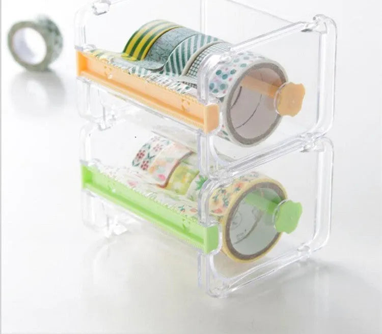 Fante plastic tape cutter storage box in beige, Japanese-style design, size 10.3x9.1x7.1 cm