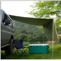 Green car side awning, 2.8m x 1.8m, 1.2kg, with aluminium pole frame and double tent structure
