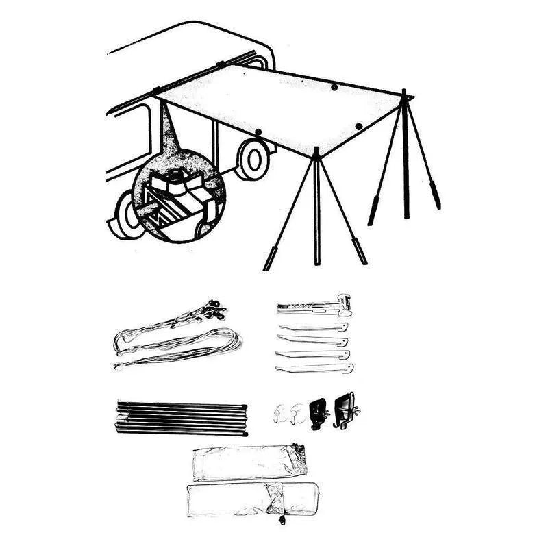 Green car side awning, 2.8m x 1.8m, 1.2kg, with aluminium pole frame and double tent structure