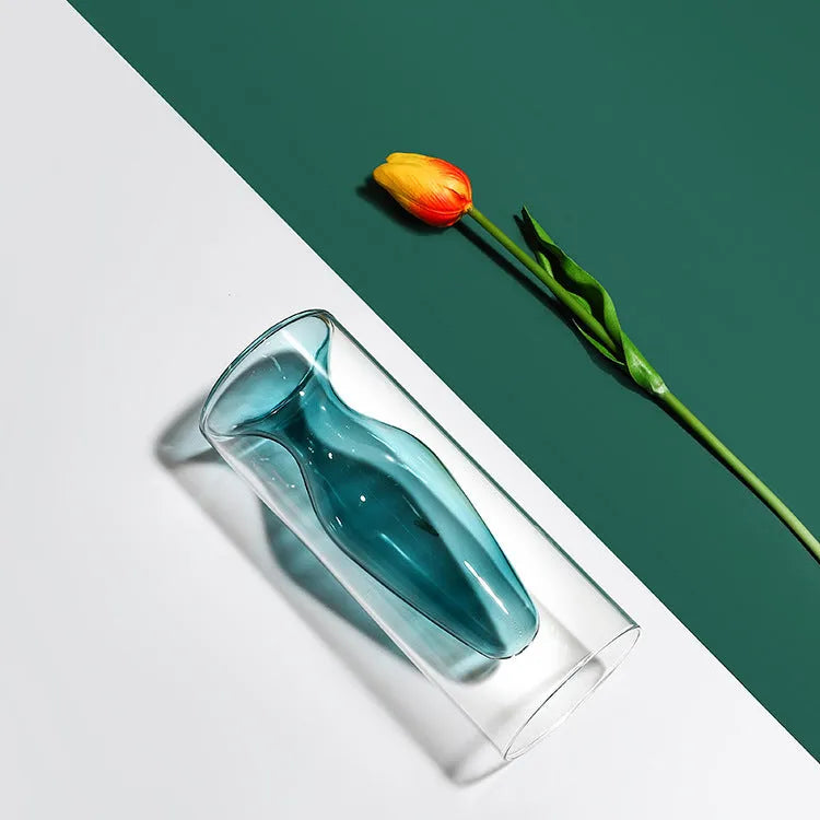 Small colourful glass vase for dried flowers or hydroponics, Nordic living room and dining table decoration