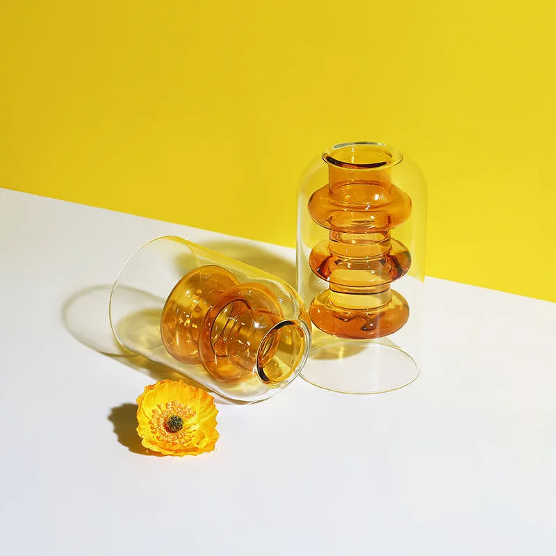 Small colourful glass vase for dried flowers or hydroponics, Nordic living room and dining table decoration
