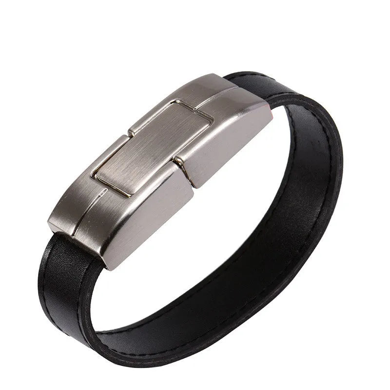 Leather case USB flash drive with custom LOGO, black finish, USB 2.0, 4GB to 128GB capacity