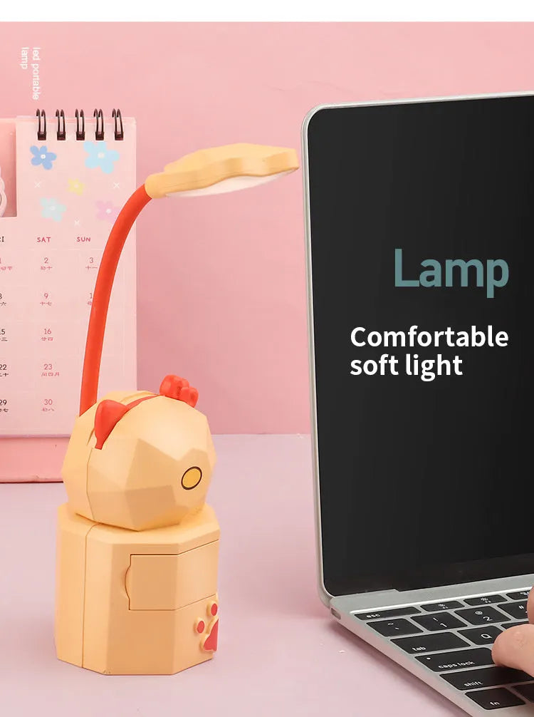 Animal LED table lamp with phone holder and storage, USB powered, ABS shade, 6x6x25.5cm, cute bear design
