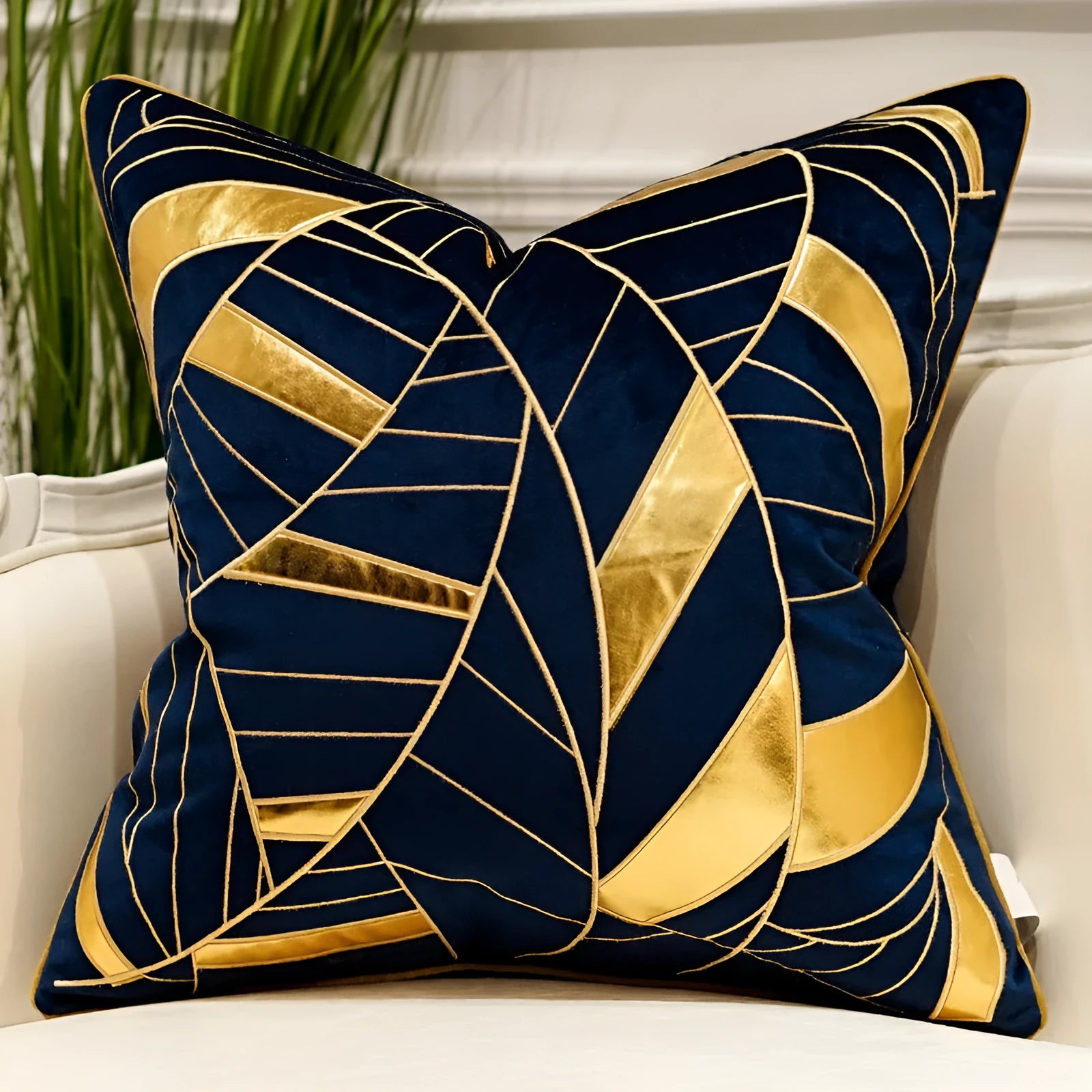 Plush embroidered throw pillow for modern light luxury sofa in 45x45cm size with decorative pattern