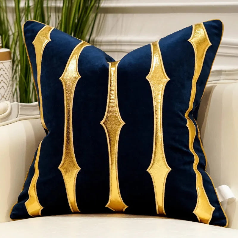 Plush embroidered throw pillow for modern light luxury sofa in 45x45cm size with decorative pattern