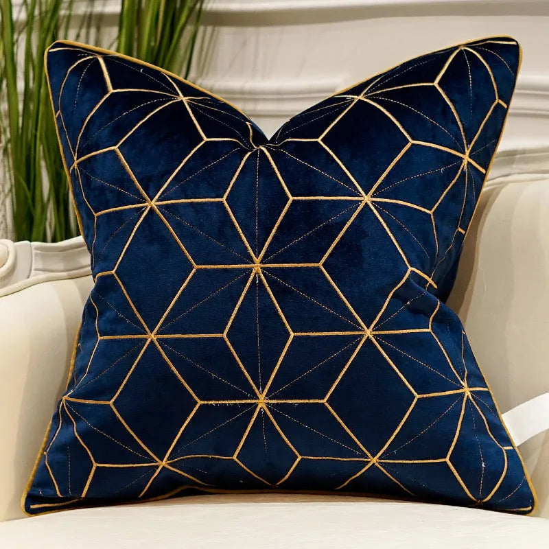 Plush embroidered throw pillow for modern light luxury sofa in 45x45cm size with decorative pattern