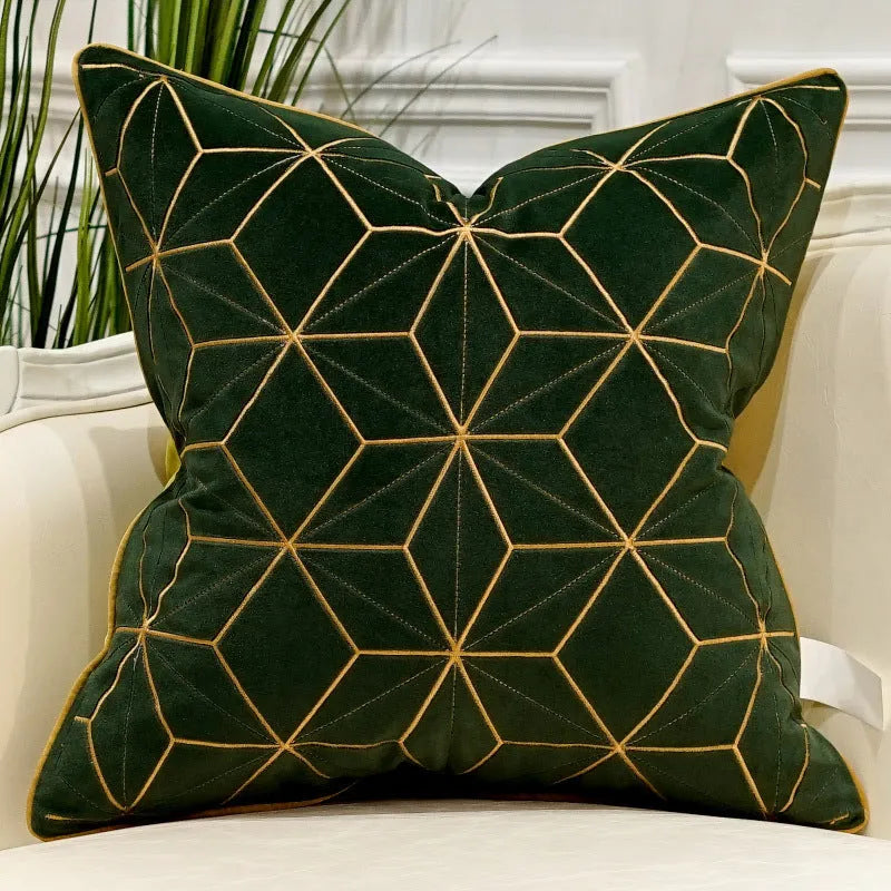 Plush embroidered throw pillow for modern light luxury sofa in 45x45cm size with decorative pattern