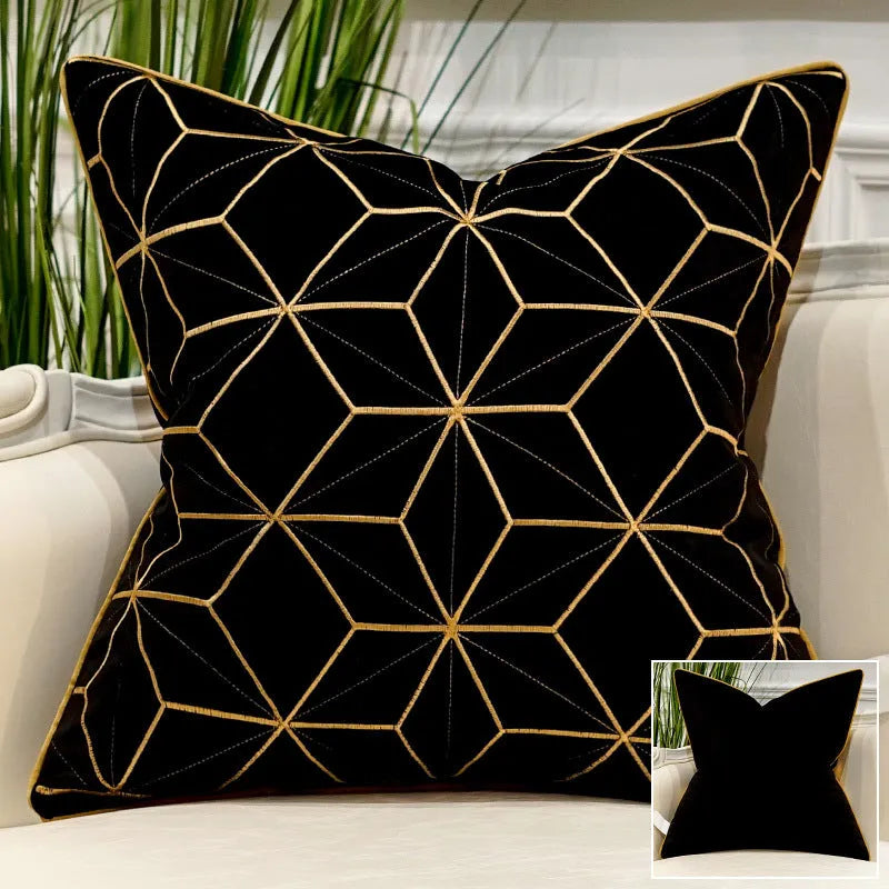 Plush embroidered throw pillow for modern light luxury sofa in 45x45cm size with decorative pattern