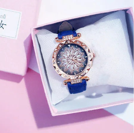Fashion ladies watch with full diamond dial showing round 32mm face in available colour options