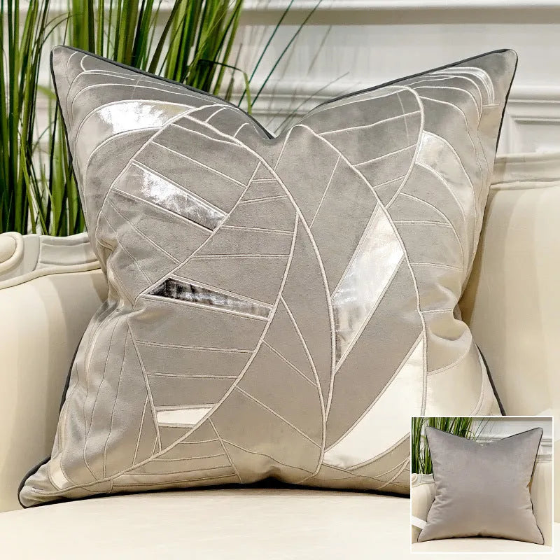 Plush embroidered throw pillow for modern light luxury sofa in 45x45cm size with decorative pattern