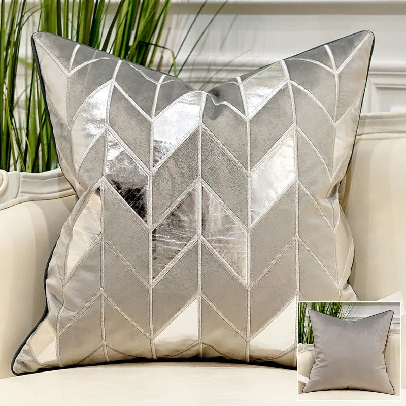 Plush embroidered throw pillow for modern light luxury sofa in 45x45cm size with decorative pattern