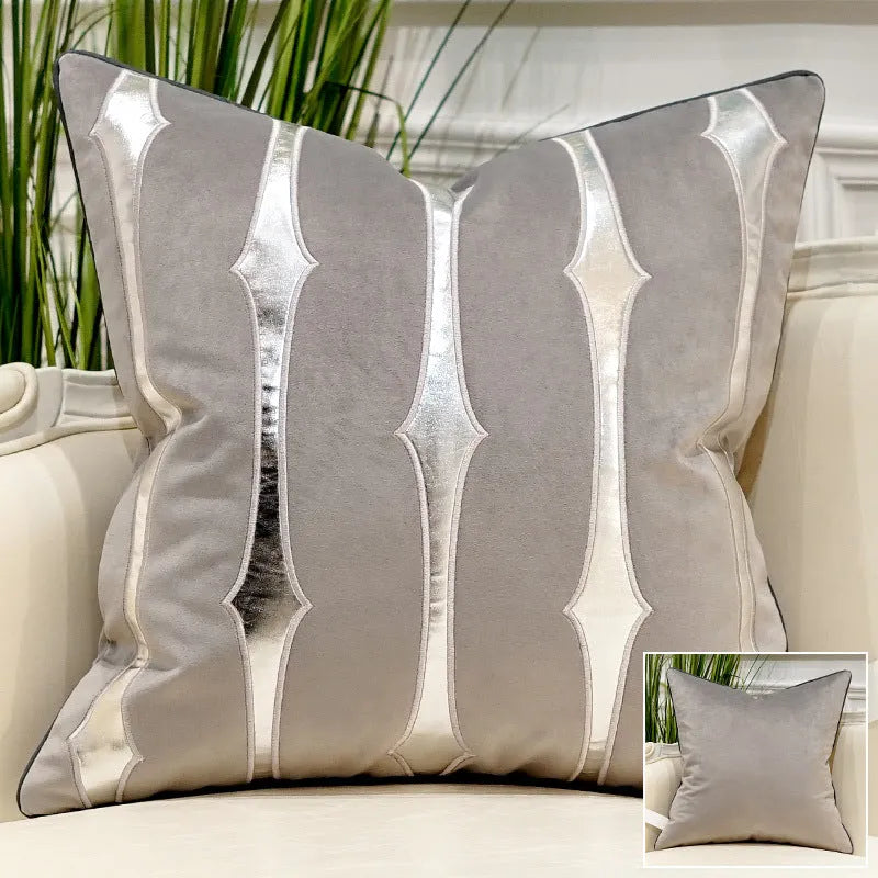 Plush embroidered throw pillow for modern light luxury sofa in 45x45cm size with decorative pattern