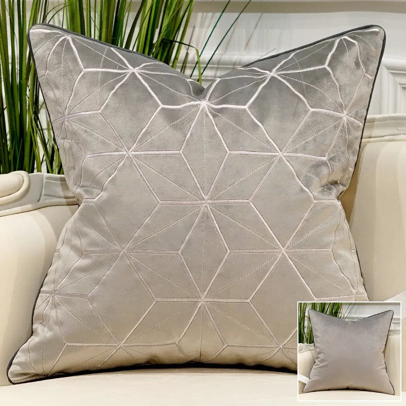 Plush embroidered throw pillow for modern light luxury sofa in 45x45cm size with decorative pattern