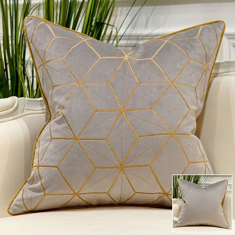 Plush embroidered throw pillow for modern light luxury sofa in 45x45cm size with decorative pattern