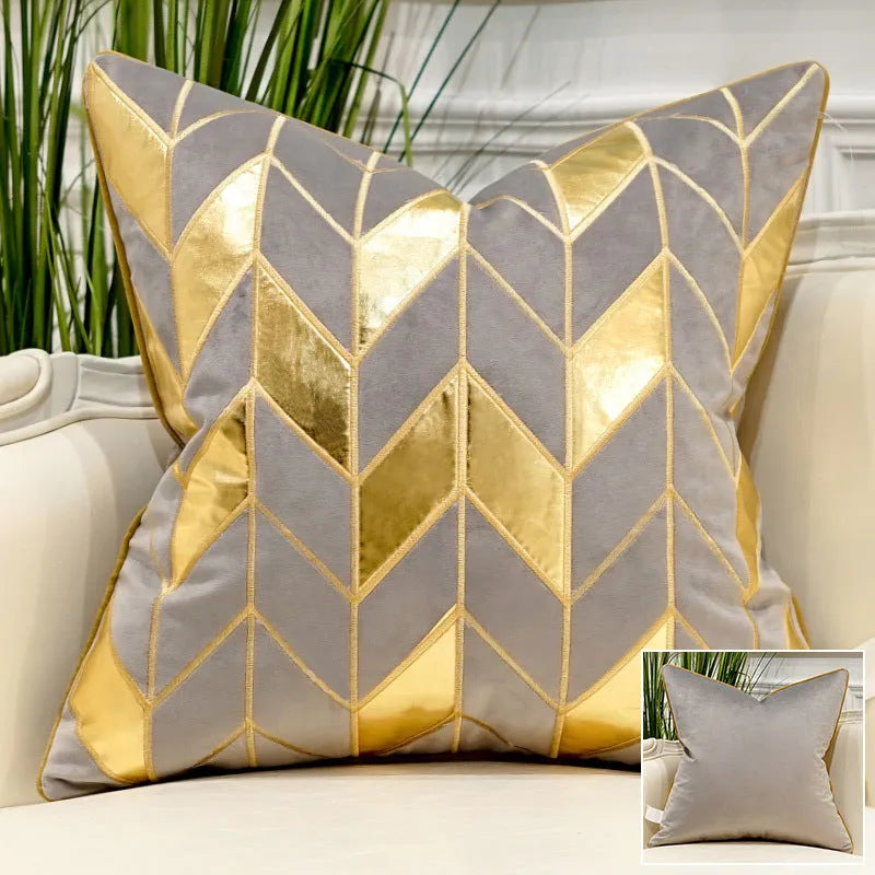 Plush embroidered throw pillow for modern light luxury sofa in 45x45cm size with decorative pattern