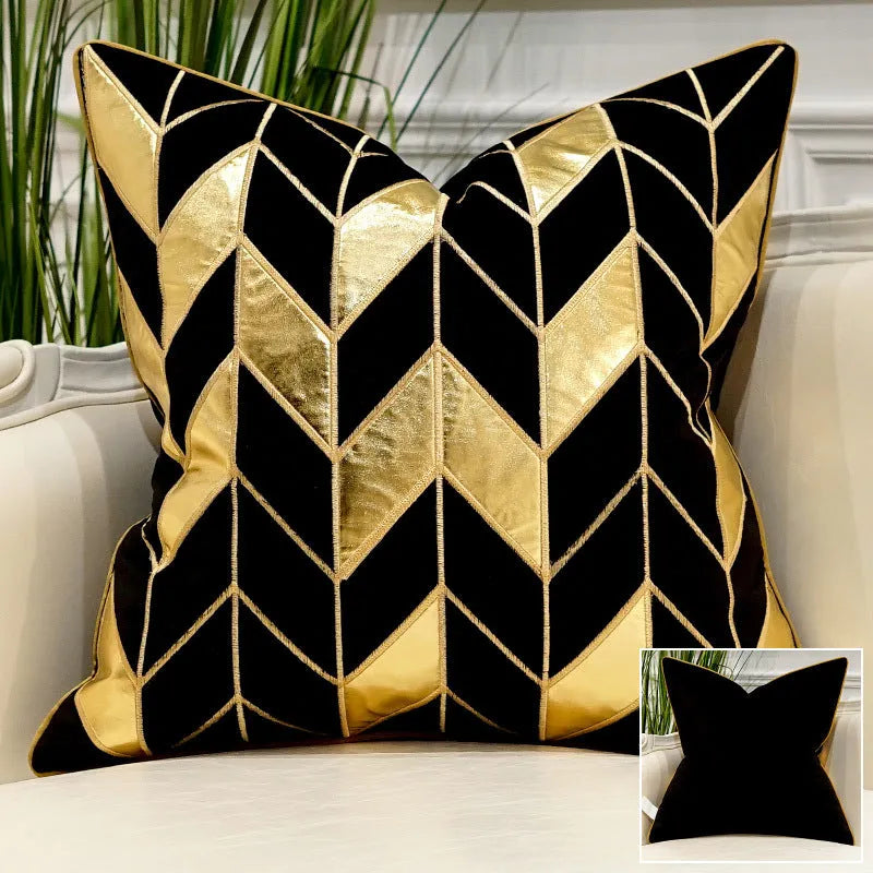 Plush embroidered throw pillow for modern light luxury sofa in 45x45cm size with decorative pattern