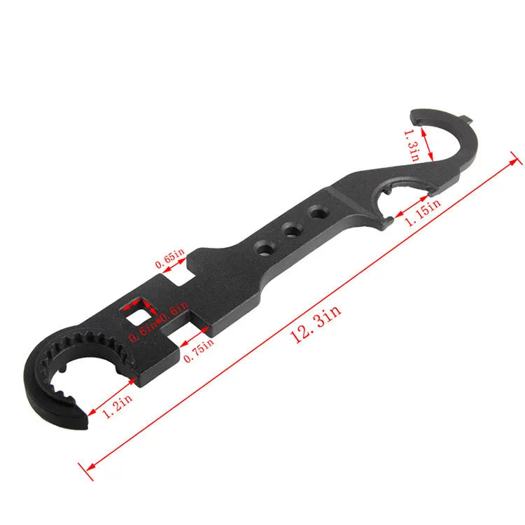 Black all-steel multi-function combination wrench for AR-15 and M4 firearm maintenance.