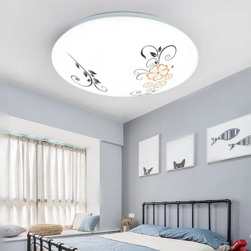 Circular acrylic LED ceiling lamp in white, camellia, or gold thread, 20cm to 60cm, remote control option