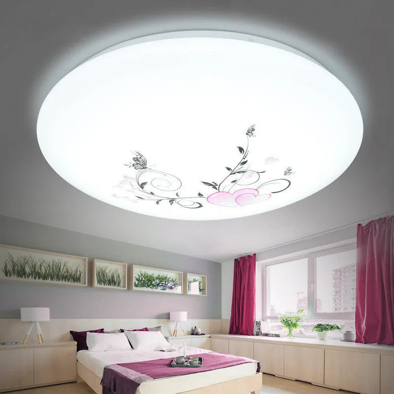 Circular acrylic LED ceiling lamp in white, camellia, or gold thread, 20cm to 60cm, remote control option