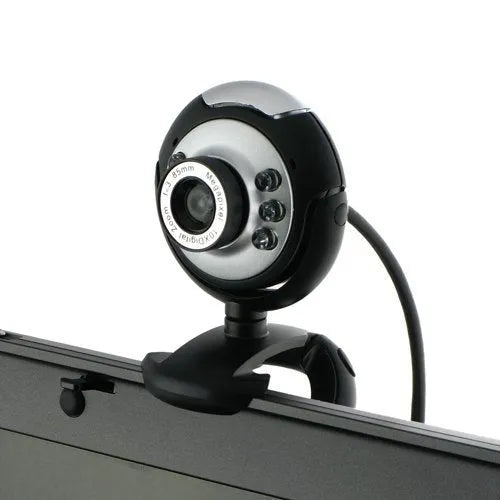 USB computer webcam with a ring of six white LED lights around the lens.
