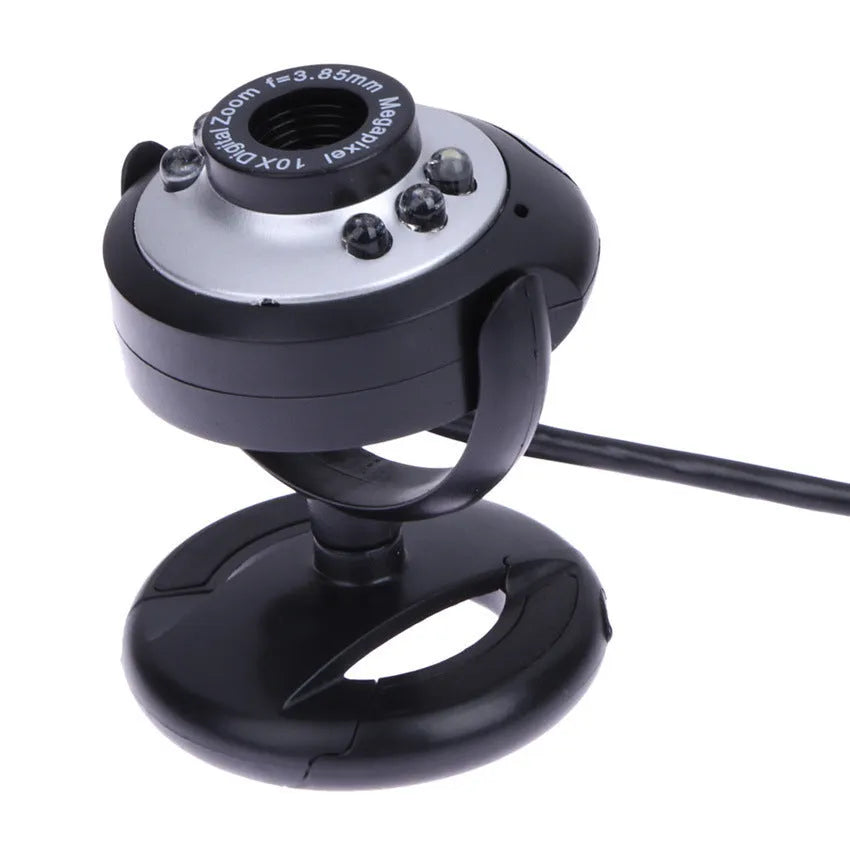 USB computer webcam with a ring of six white LED lights around the lens.