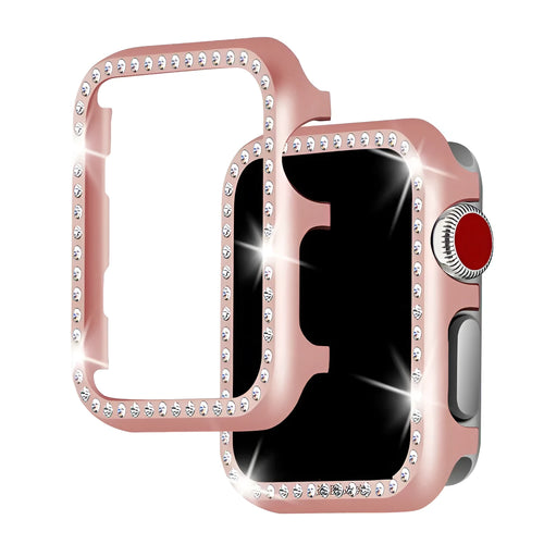 Aluminium alloy Apple Watch case with diamond detail in silver, black, rose gold, rose pink, and gold colours.