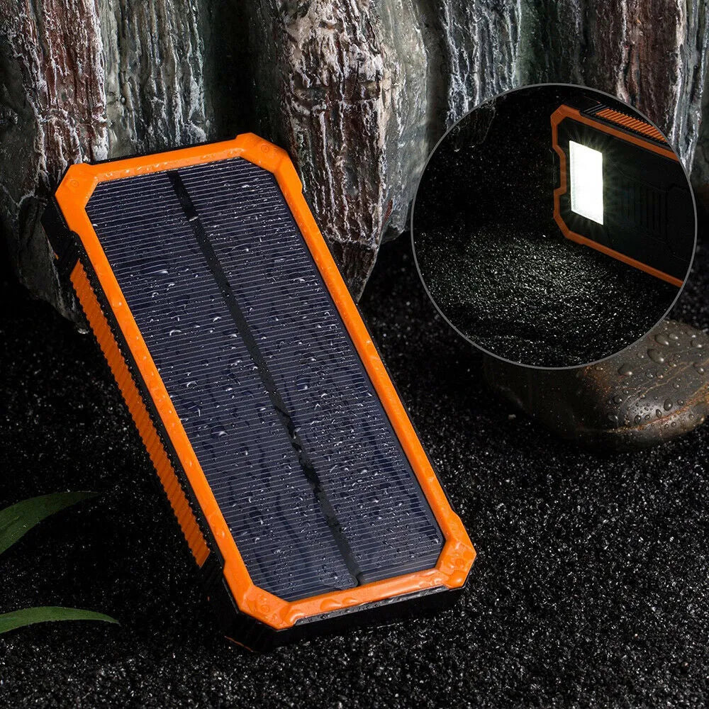 Factory three proofs solar power bank 20000 mAh in orange, yellow, black, green colours with multi USB ports