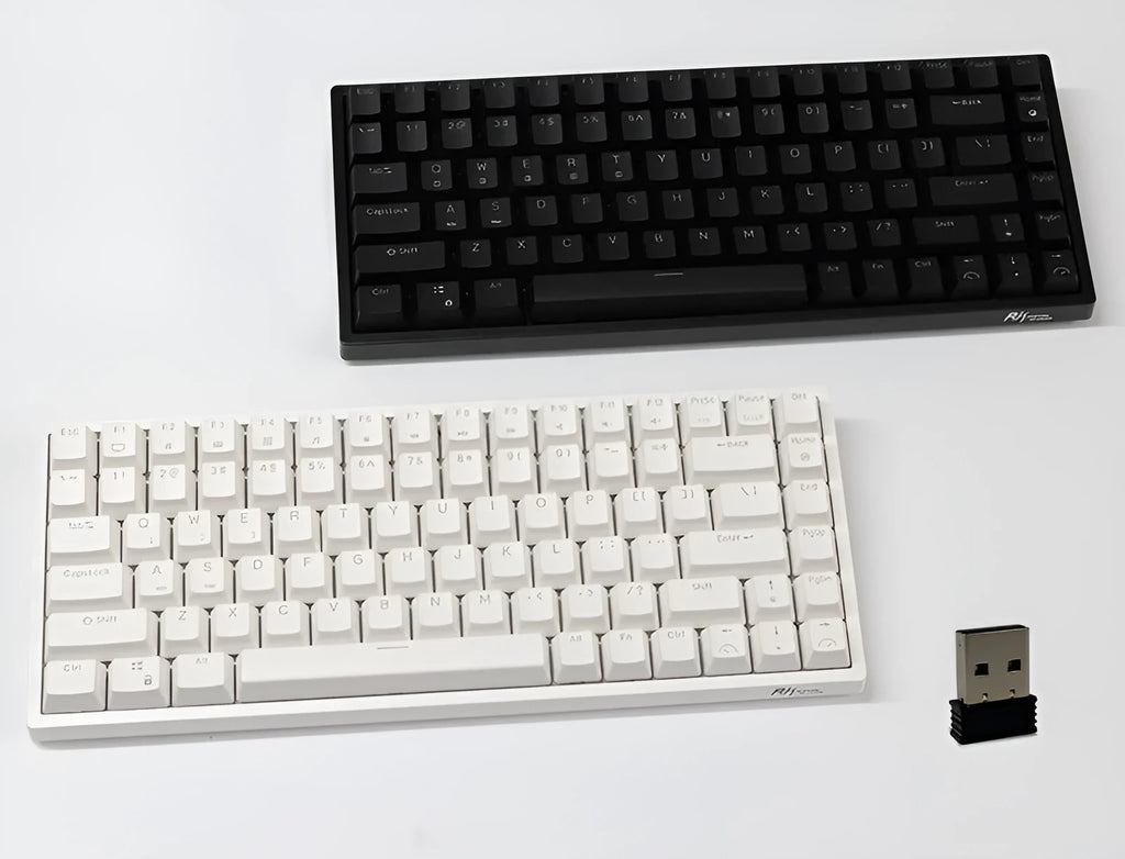 84-key three-mode wireless mechanical keyboard in white or black with red tea green plug-in shafts and white backlight