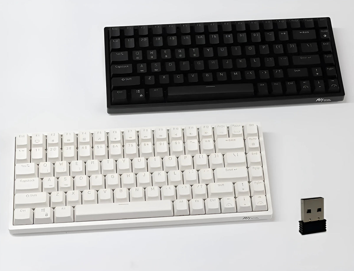 84-key three-mode wireless mechanical keyboard in white or black with red tea green plug-in shafts and white backlight