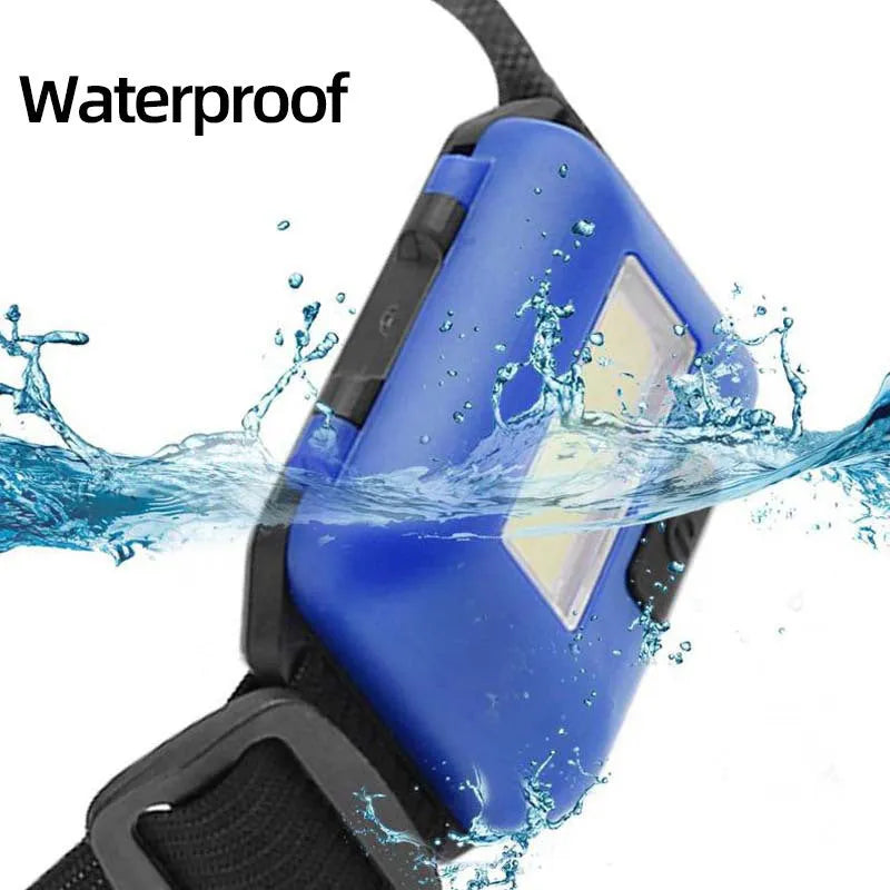 Compact black Outdoor Mini COB LED Headlight on a polyester head strap.