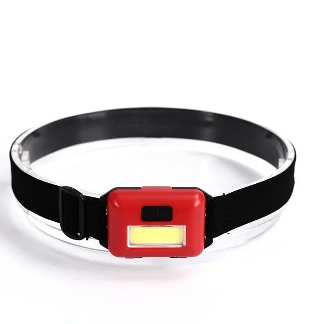 Compact black Outdoor Mini COB LED Headlight on a polyester head strap.