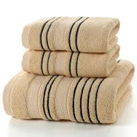 100% cotton towel set with white bath towel 70x140cm and face towel 34x74cm on bathroom rail