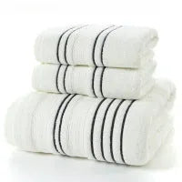 100% cotton towel set with white bath towel 70x140cm and face towel 34x74cm on bathroom rail
