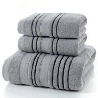 100% cotton towel set with white bath towel 70x140cm and face towel 34x74cm on bathroom rail