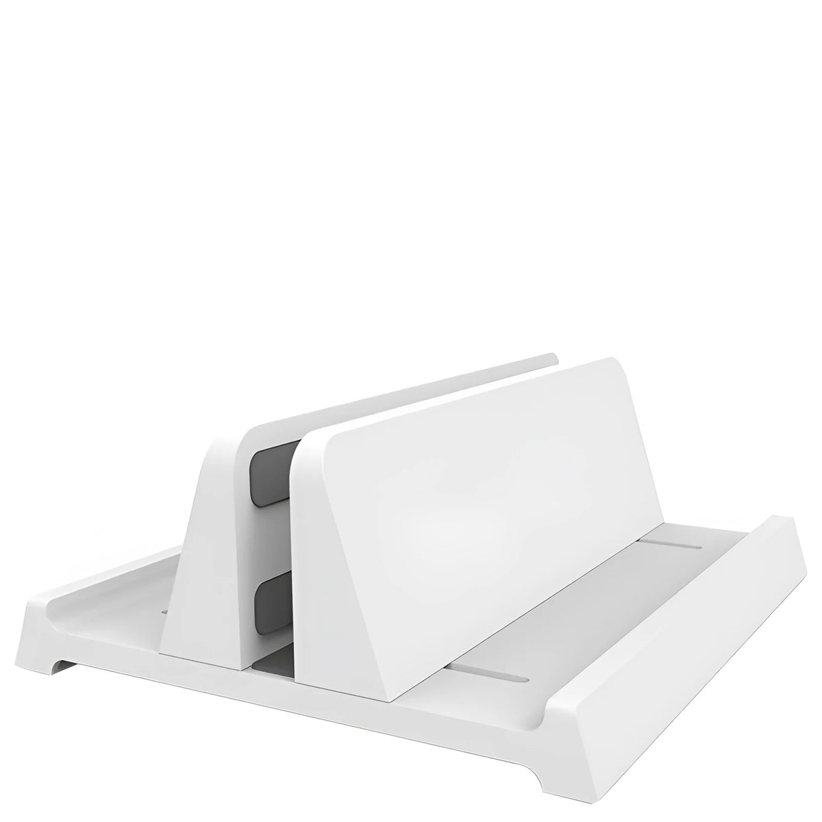 Aluminium alloy vertical notebook stand for MacBook with upright storage and heat dissipation, silver finish, single opening slot