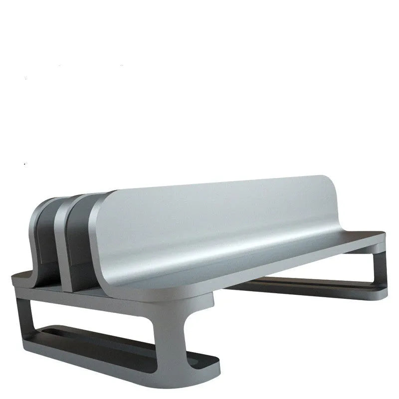 Aluminium alloy vertical notebook stand for MacBook with upright storage and heat dissipation, silver finish, single opening slot