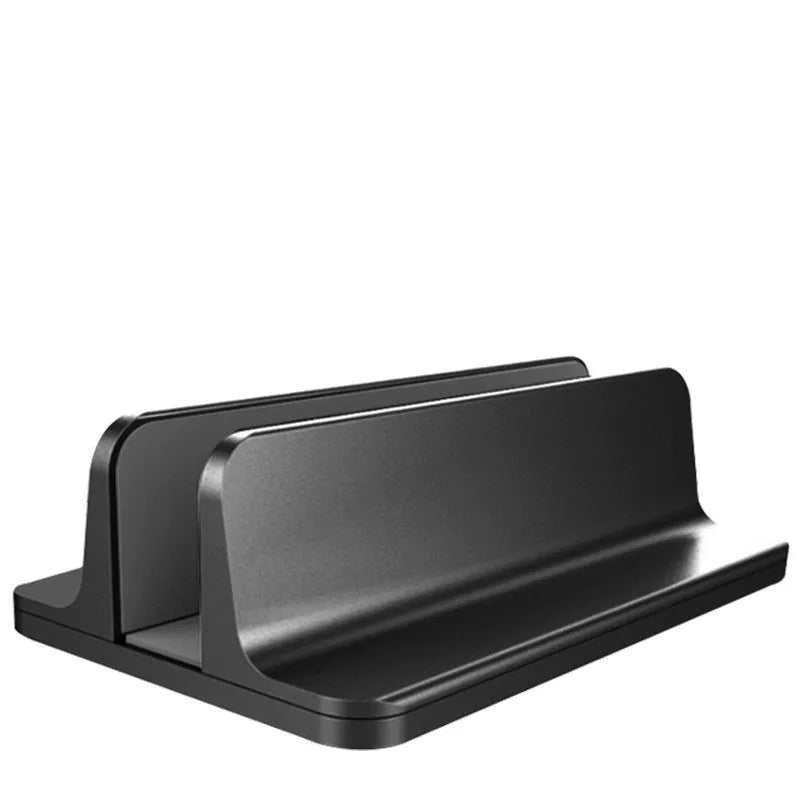 Aluminium alloy vertical notebook stand for MacBook with upright storage and heat dissipation, silver finish, single opening slot